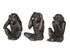 Antique Black Set of 3 'No Evil' Monkey Ornaments