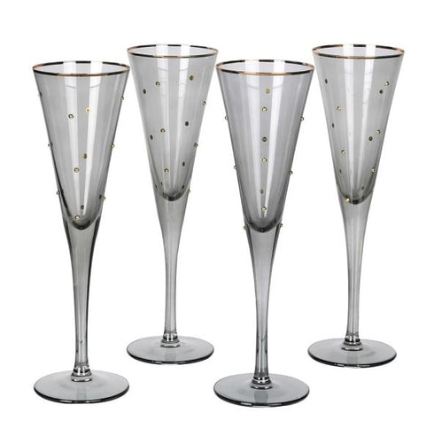 Set of 4 Smokey Gold Rim Champagne Flutes