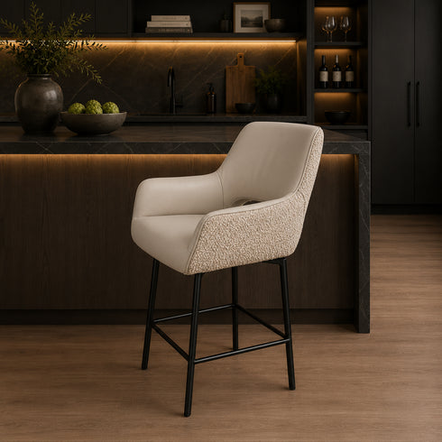 Portia Mink & Leather Boucle Bar Stool