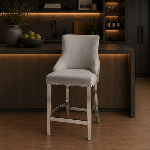 Megan Bar Stool With Chrome Legs - Silver