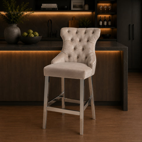 Camilla Bar Stool With Chrome Legs - Latte