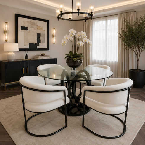 Zara 4 Seater Gunmetal Black and Clear Glass Dining Table