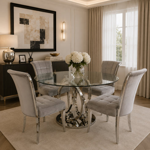 Zara 4 Seater Chrome and Glass Dining Table