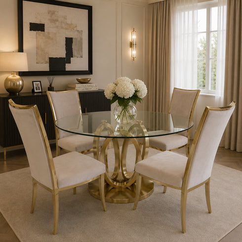 Zara 4 Seater Round Dining Table Gold - Clear Glass