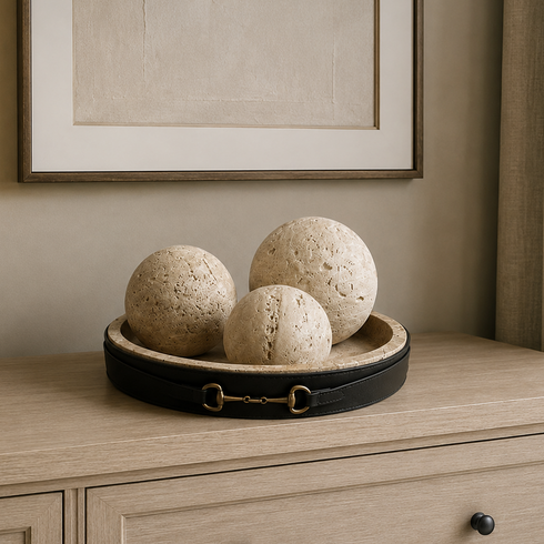 Travertine Ball & Buckle Tray Set