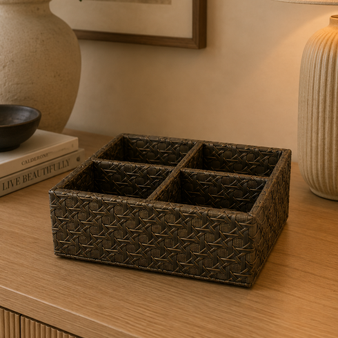 Black Leather Weave Print Storage Box