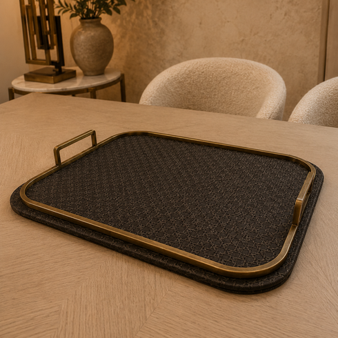 Navy Leather Weave Print Serving Tray