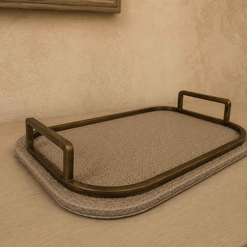Stone Leather Weave Print Serving Tray