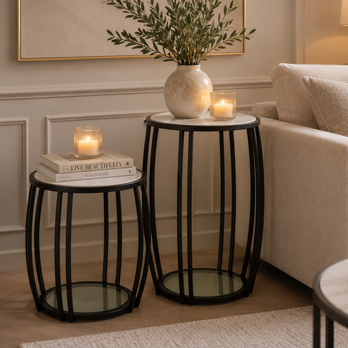 Scarlett Gunmetal Black & White Marble Side Table
