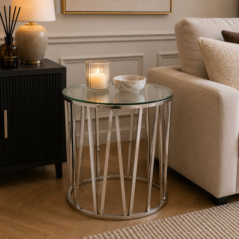 Mila Side Table Silver - Clear Glass