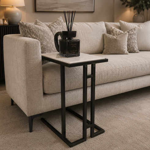 Mila Sofa Table - Gunmetal Black & White Marble