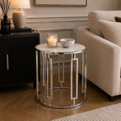Ovada Top Side Table - White Marble