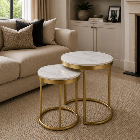 Hudson 2pc Nest End Table Gold - White Marble