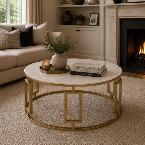 Ovada Coffee Table - Gold & White Marble