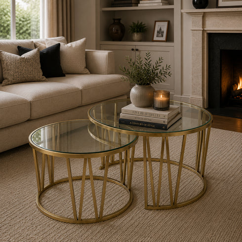Mila Coffee Table Set Gold - Clear Glass