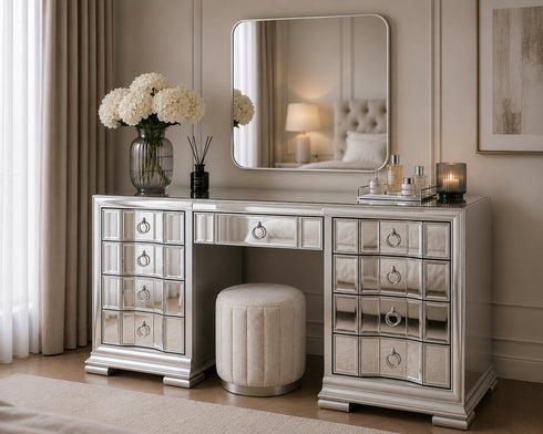 Antara 9 Drawer Dressing Table - Silver