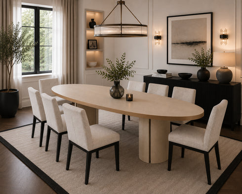 Denny Oval 6 Seater Dining Table - Antique White
