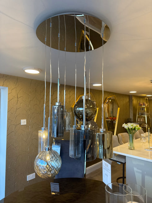 Issia Polished Chrome 9 Light Round Pendant With Mixed Glass Shades