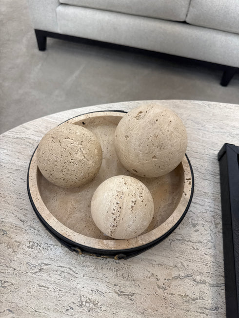 Travertine Ball & Tray Set