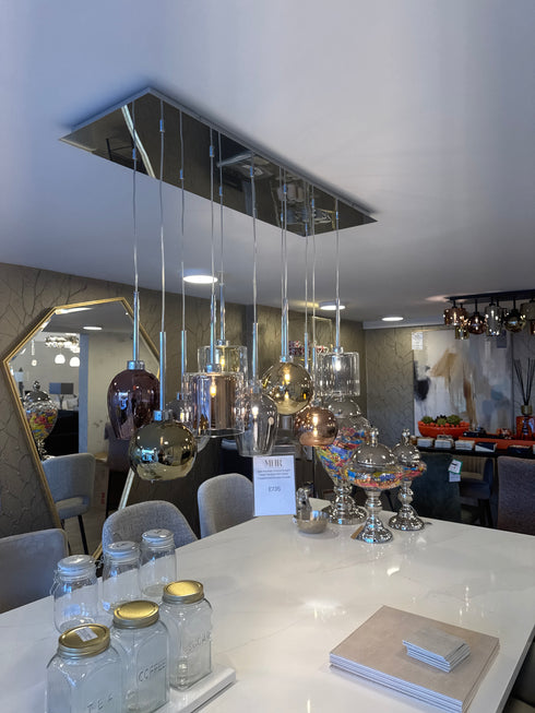 Issia Polished Chrome 12 Light Linear Pendant With Mixed Glass Shades