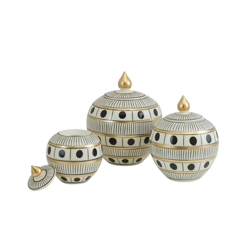 White & Black Polka Dot Round Jar Set of 3