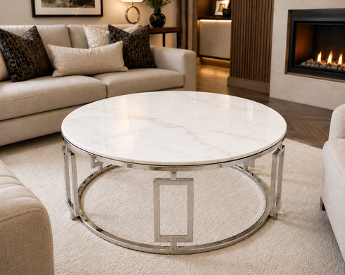 PRE-ORDER Ovada Coffee Table - Stainless Steel & White Marble
