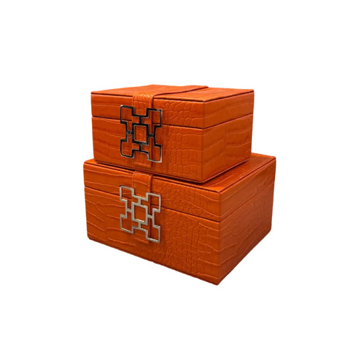 Orange Leather Box Set Geo Silver