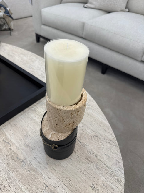 Travertine & Leather Candle Holder