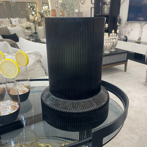 Black Ribbed Vase