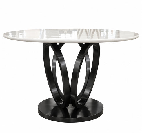 PRE-ORDER Zara 4 Seater Round Dining Table Black - White Marble