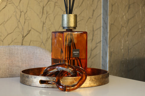 Red Brick Marble Effect Brass Mirror Tray