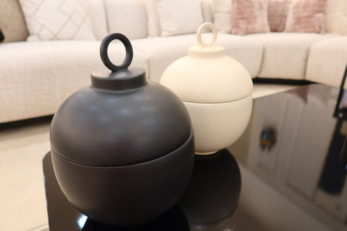 Ivory Matte Black Dome Jar