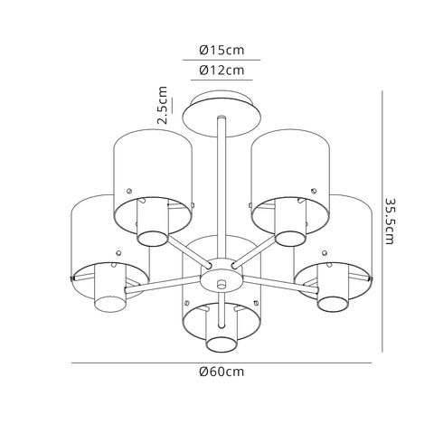 Brooks Semi Flush Light 5 Light