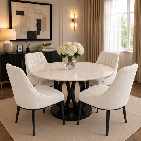 PRE-ORDER Zara 4 Seater Round Dining Table Black - White Marble