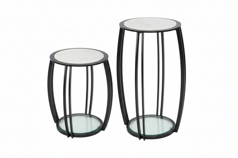 Scarlett Gunmetal Black & White Marble Side Table