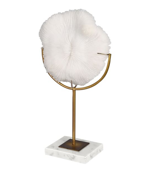 Faux White Coral On Marble & Brass Stand