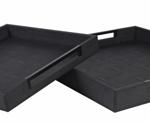 Black Faux Shargreen Tray Set of 2