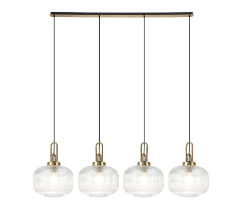 Atmore Brass & Black Plate with 4 Pumpkin Shaped Glass Shades