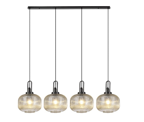 Atmore Black Chrome & Black Plate with 4 Pumpkin Shaped Glass Shades