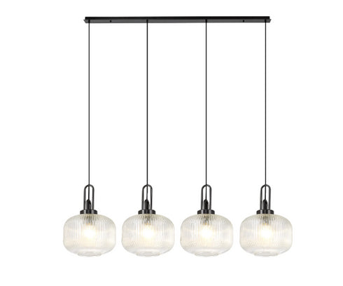 Atmore Black Chrome & Black Plate with 4 Pumpkin Shaped Glass Shades