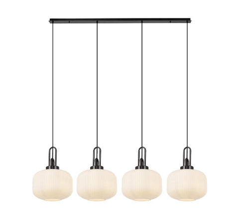 Atmore Black Chrome & Black Plate with 4 Pumpkin Shaped Glass Shades