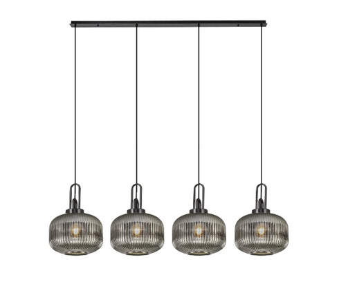 Atmore Black Chrome & Black Plate with 4 Pumpkin Shaped Glass Shades