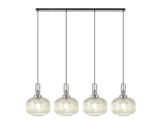 Atmore Nickel & Black Plate with 4 Pumpkin Shaped Glass Shades