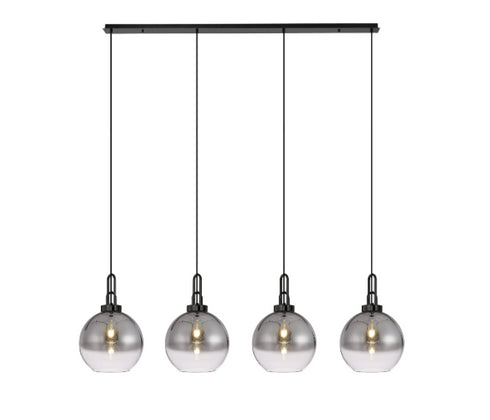 Atmore Black 4 Light Pendant with 4 Smoke Fade Globe Glass Shades
