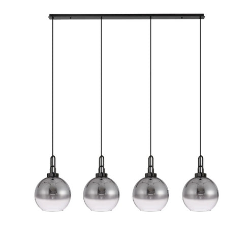 Atmore Black 4 Light Pendant with 4 Smoke Fade Globe Glass Shades