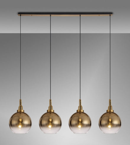 Atmore Brass 4 Light Pendant with 4 Gold Fade Globe Glass Shades