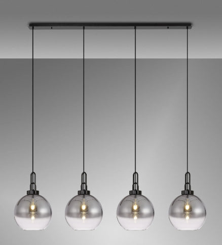 Atmore Black 4 Light Pendant with 4 Smoke Fade Globe Glass Shades