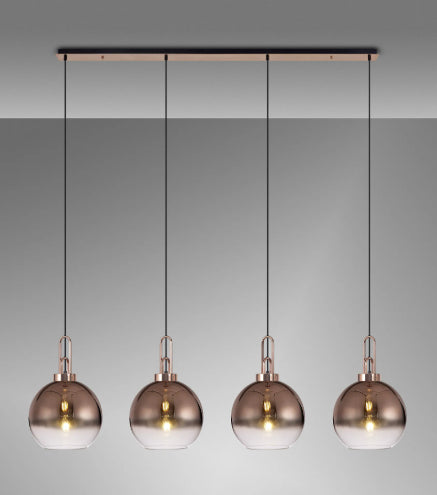 Atmore Copper 4 Light Pendant with 4 Copper Fade Globe Glass Shades