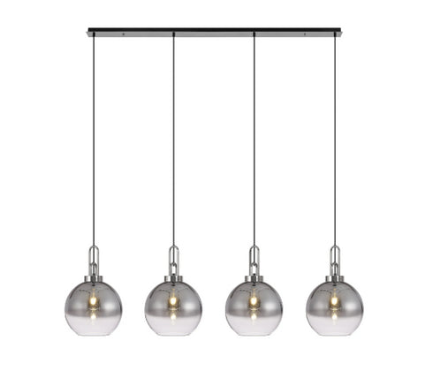 Atmore Nickel 4 Light Pendant with 4 Smoke Fade Globe Glass Shades