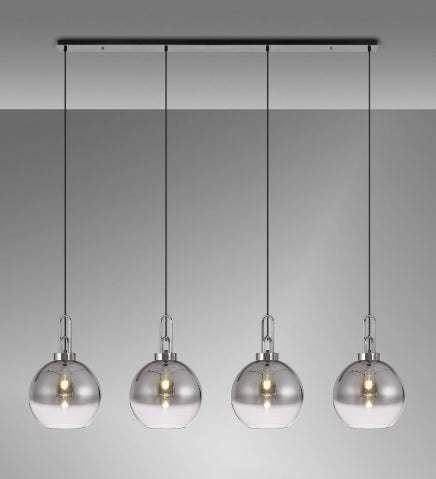 Atmore Nickel 4 Light Pendant with 4 Smoke Fade Globe Glass Shades
